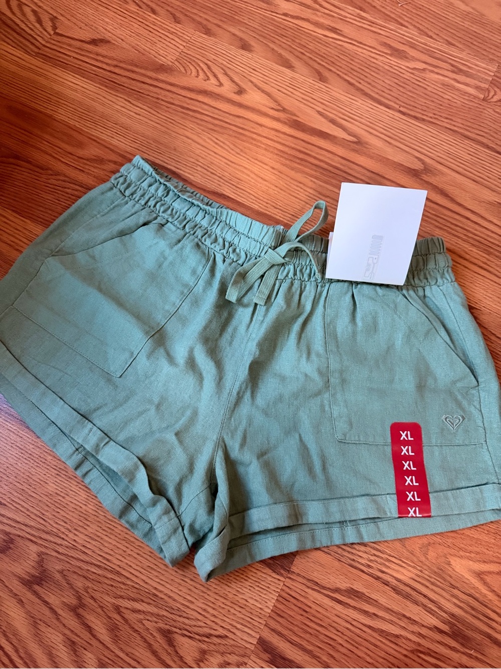 Roxy Green Women's Drawstring Linen-Blend Shorts XL NWT